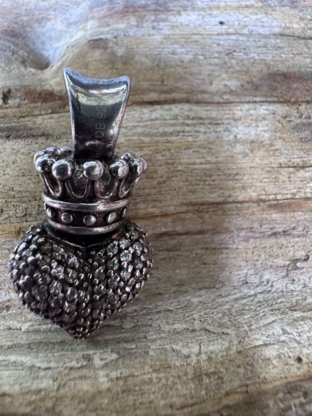 Queen Baby Crowned Heart Pendant Sterling Silver 925 Pave CZ 13g Charm